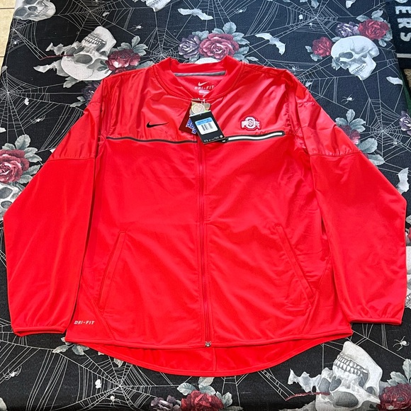 2015 NIKE DRI-FIT OSU OHIO STATE UNIVERSITY BUCKEYES FLEECE TECH ZIP JACKET SZ M - Picture 1 of 11